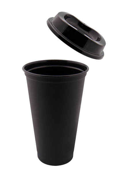 istock luxury plastic black coffee cup with black lid isolated on white background - mock up 1182122199