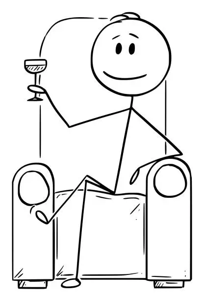 Vector illustration of Vector Cartoon Illustration of Succesful Man or Businessman or Gentleman Sitting in Armchair or Chair with Drinking Glass