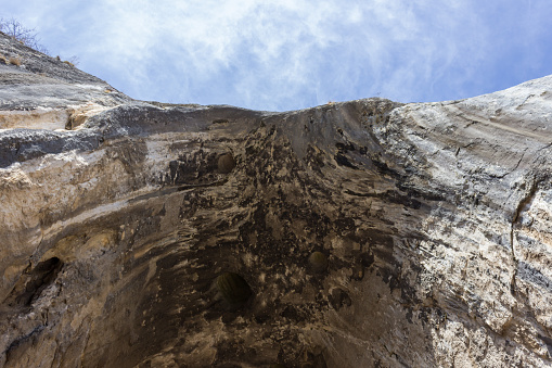 View from below of huge, impressive entrance in to the cave Vladikine ploce on Old mountain