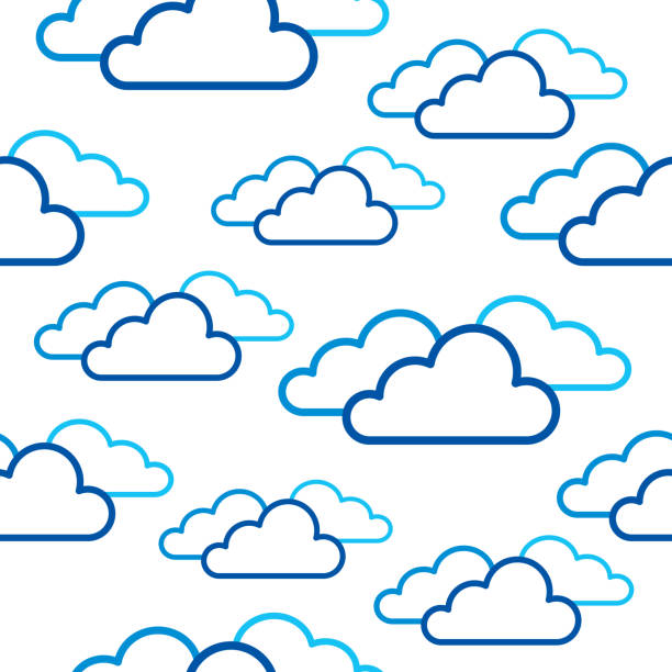 Clouds Seamless Pattern Vector seamless pattern of blue clouds on a white background. cloud outline background stock illustrations