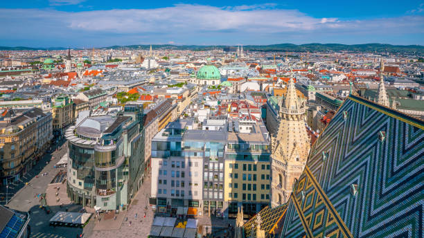 istock Vienna city skyline, aerial view from above 1182143381