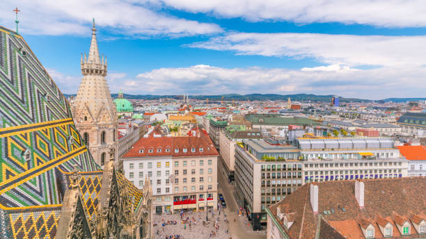 Vienna city skyline, aerial view from above in Austria