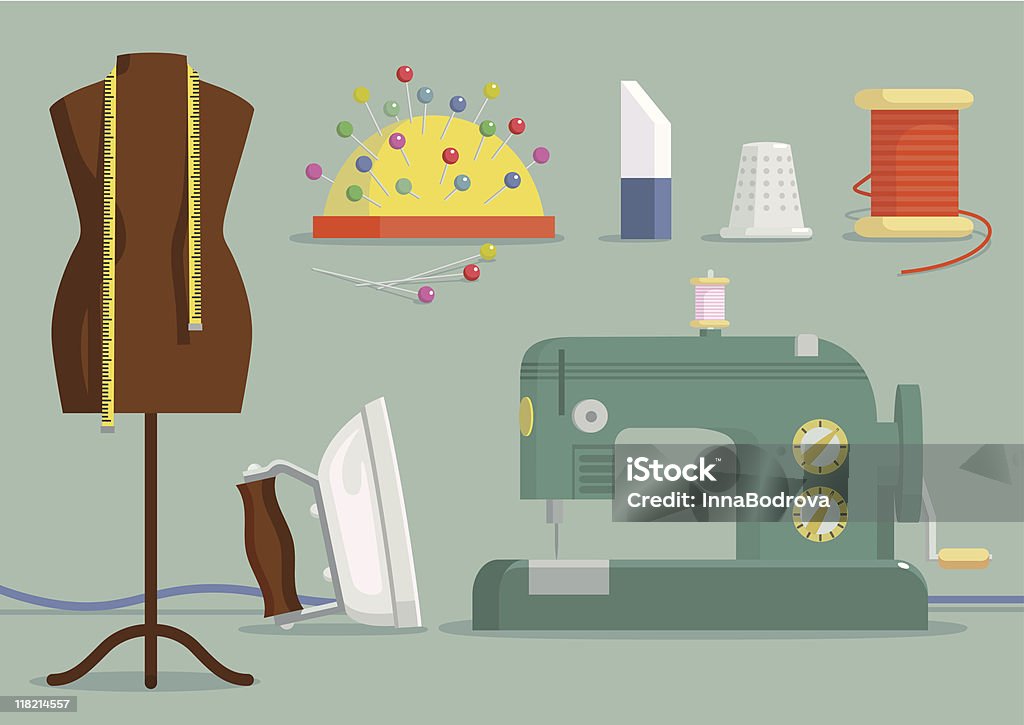 Tailor's tools and equipment. Vintage tailor's tools and equipment. Sewing stock vector