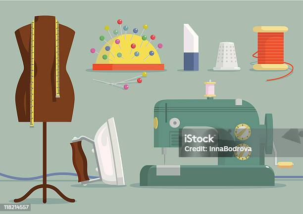 Tailors Tools And Equipment Stock Illustration - Download Image Now - Sewing, Dressmaker's Model, Fashion