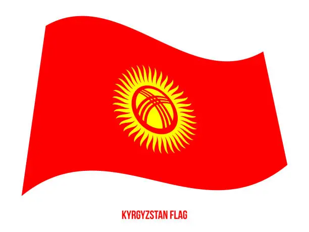 Vector illustration of Kyrgyzstan Flag Waving Vector Illustration on White Background. Kyrgyzstan National Flag.