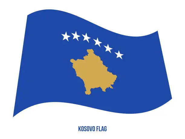 Vector illustration of Kosovo Flag Waving Vector Illustration on White Background. Kosovo National Flag.