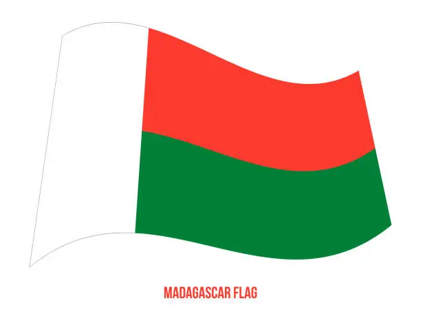 Vector illustration of Madagascar Flag Waving Vector Illustration on White Background. Madagascar National Flag.