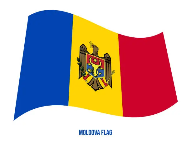 Vector illustration of Moldova Flag Waving Vector Illustration on White Background. Moldova National Flag.