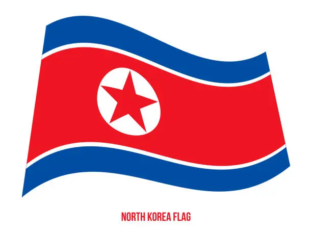 Vector illustration of North Korea Flag Waving Vector Illustration on White Background. North Korea National Flag.