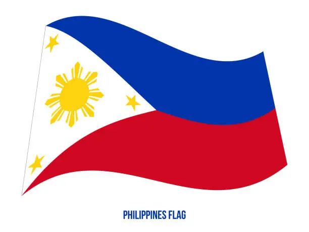 Vector illustration of Philippines Flag Waving Vector Illustration on White Background. Philippines National Flag.