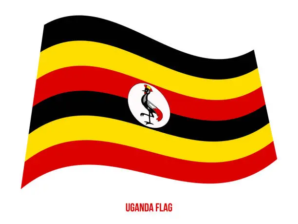 Vector illustration of Uganda Flag Waving Vector Illustration on White Background. Uganda National Flag.