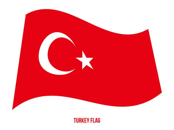 Vector illustration of Turkey Flag Waving Vector Illustration on White Background. Turkey National Flag.