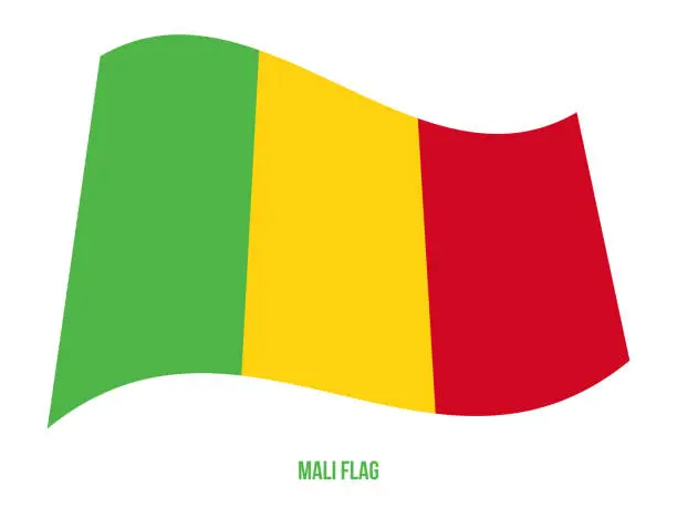 Vector illustration of Mali Flag Waving Vector Illustration on White Background. Mali National Flag.
