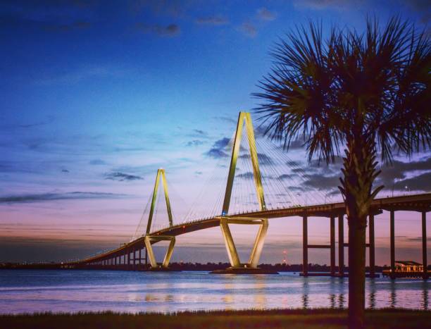 arthur ravenel jr. bridge - charleston south carolina south carolina bridge suspension bridge imagens e fotografias de stock