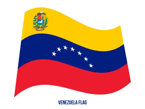 Vector illustration of Venezuela Flag Waving Vector Illustration on White Background. Venezuela National Flag.