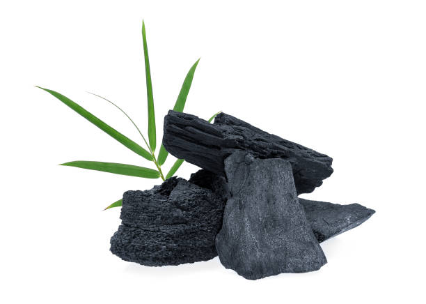 istock wood charcoal with bamboo leaf isolated on white background 1182171814
