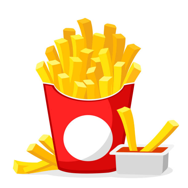 frytki z sosem na białym. fast food - lunch box lunch bucket box stock illustrations
