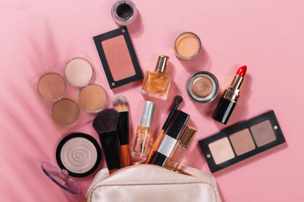 istock Set of decorative cosmetics on color background 1182179837
