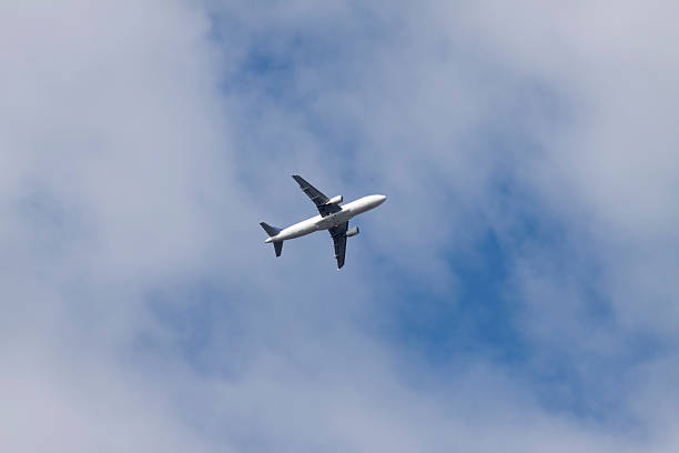 istock Airplanes Flying in a Blue Cloudy Sky, Bottom View 118218244