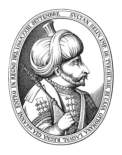 illustrazioni stock, clip art, cartoni animati e icone di tendenza di ritratto di selim ii - sultan selim ii