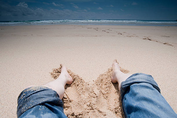 istock feet in the sand on a perfect beach. 118218604