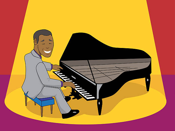 ilustraciones, imágenes clip art, dibujos animados e iconos de stock de pianista música de piano - light jazz