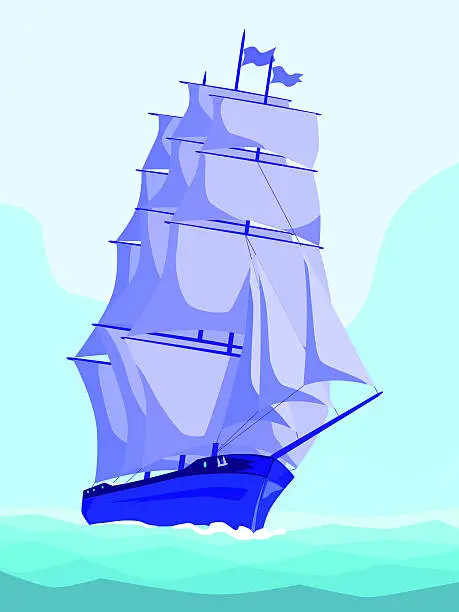 Vector illustration of sailing ship front