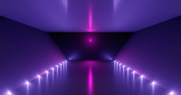 istock 3d rendering. Futuristic glowing corridor or tunnel. Neon scene. Light flare and hatching. 1182191460