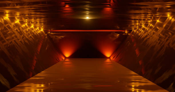 istock 3d rendering. Futuristic glowing corridor or tunnel. Neon scene. Light flare and hatching. 1182191461