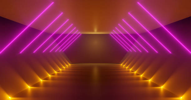 istock 3d rendering. Futuristic glowing corridor or tunnel. Neon scene. Light flare and hatching. 1182191462