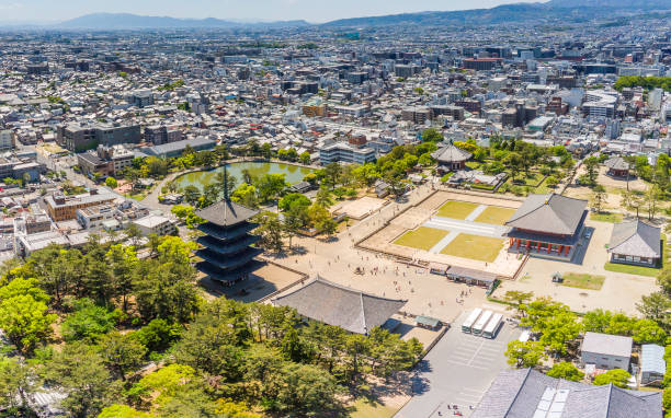 Aerial view of Kofukuji Temple stock photo