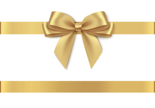 白い背景に隔離された水平リボンを持つ装飾的な金色の弓。 - リボン点のイラスト素材／クリップアート素材／マンガ素材／アイコン素材