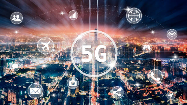 istock aerial view city at  night  and 5g network  application tech concepts 1182197403