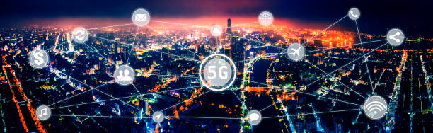 istock aerial view city at  night  and 5g network  tech concepts 1182197521