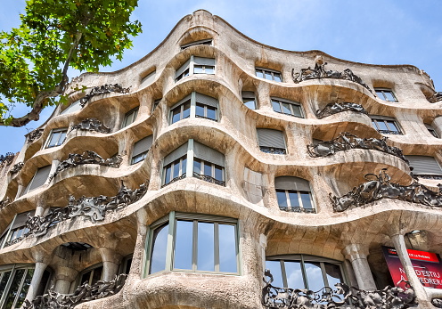 Barcelona, Spain - June 2018: Casa Mila house by Antonio Gaudi