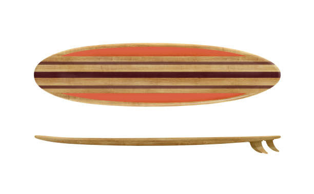 Vintage wood surfboard isolated Vintage wood surfboard isolated on white background surfboard stock pictures, royalty-free photos & images