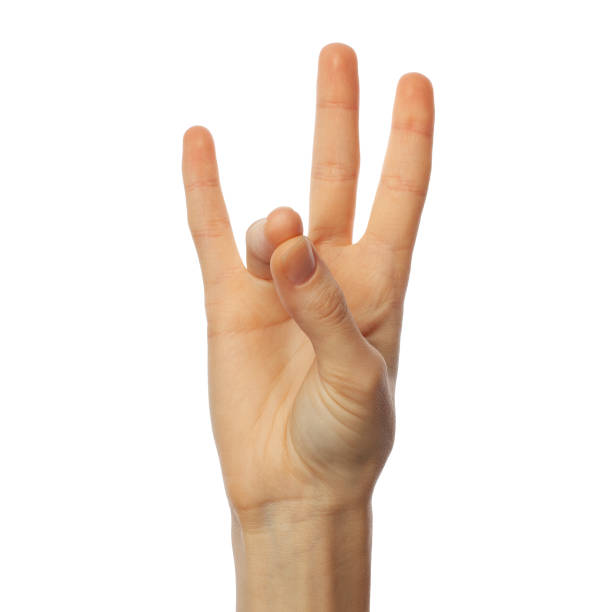 istock Finger spelling number 7 on white background. American Sign Language concept 1182201640