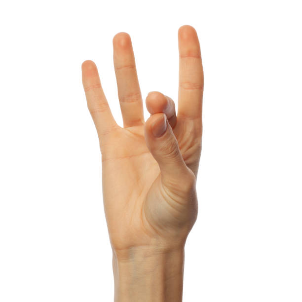 istock Finger spelling number 8 on white background. American Sign Language concept 1182201655