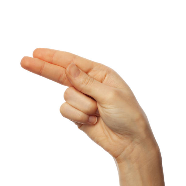 Finger spelling letter H in ASL on white background. American Sign Language concept