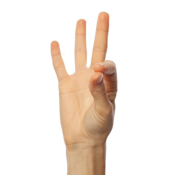 istock Finger spelling number 9 on white background. American Sign Language concept 1182201678