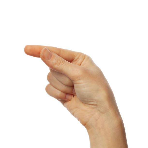 istock Finger spelling letter G in ASL on white background. American Sign Language concept 1182201692