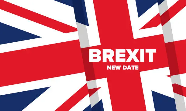 Vector illustration of Brexit poster. UK leaving EU. Crisis in relations between the United Kingdom and the European Union. Vote for new deal. Brexit without deal. Great Britain and Europe flags. Vector illustration