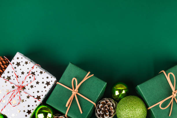 istock Christmas background with gift boxes,  Preparation for holidays. Top view with copy space. 1182205100