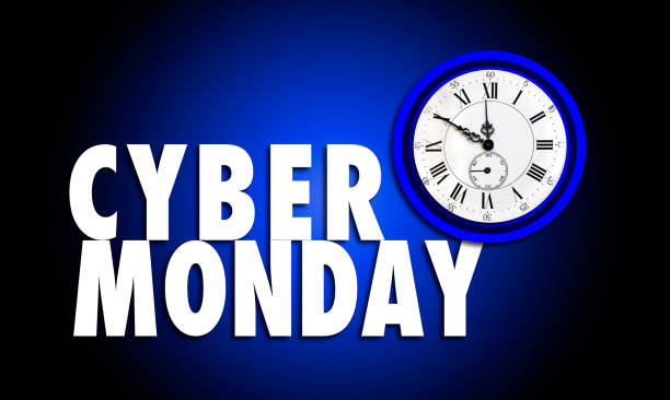 istock Antique clock with words Cyber Monday, concept for marketing sales 1182208521