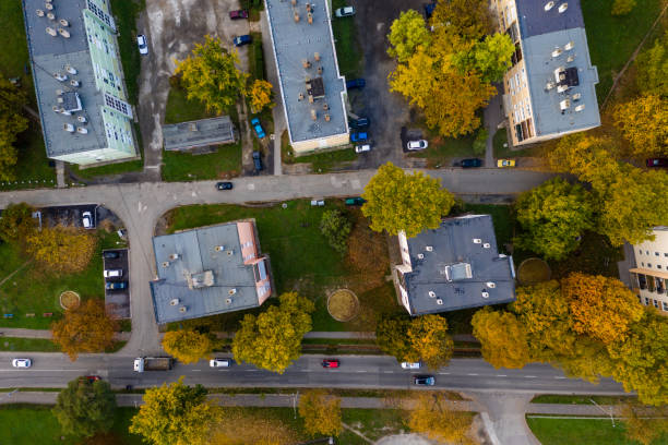 istock Flying over city area 1182208853