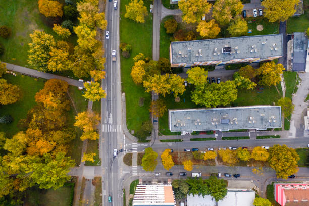 istock Flying over city area 1182208947