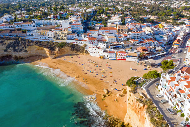 Aerial from the traditional village Carvoeiro in the Algarve Portugal stock photo