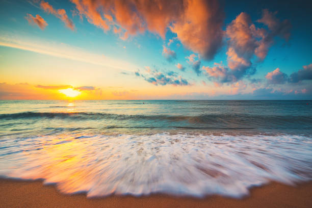 istock Beautiful sunrise over the tropical sea 1182209553