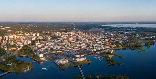 Aerial view of the Oulu city in the region of North Ostrobothnia in Finland