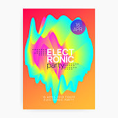 Music fest. Feminine electro concert presentation design. Electronic sound. Night dance lifestyle holiday. Fluid holographic gradient shape and line. Summer poster and music fest flyer.